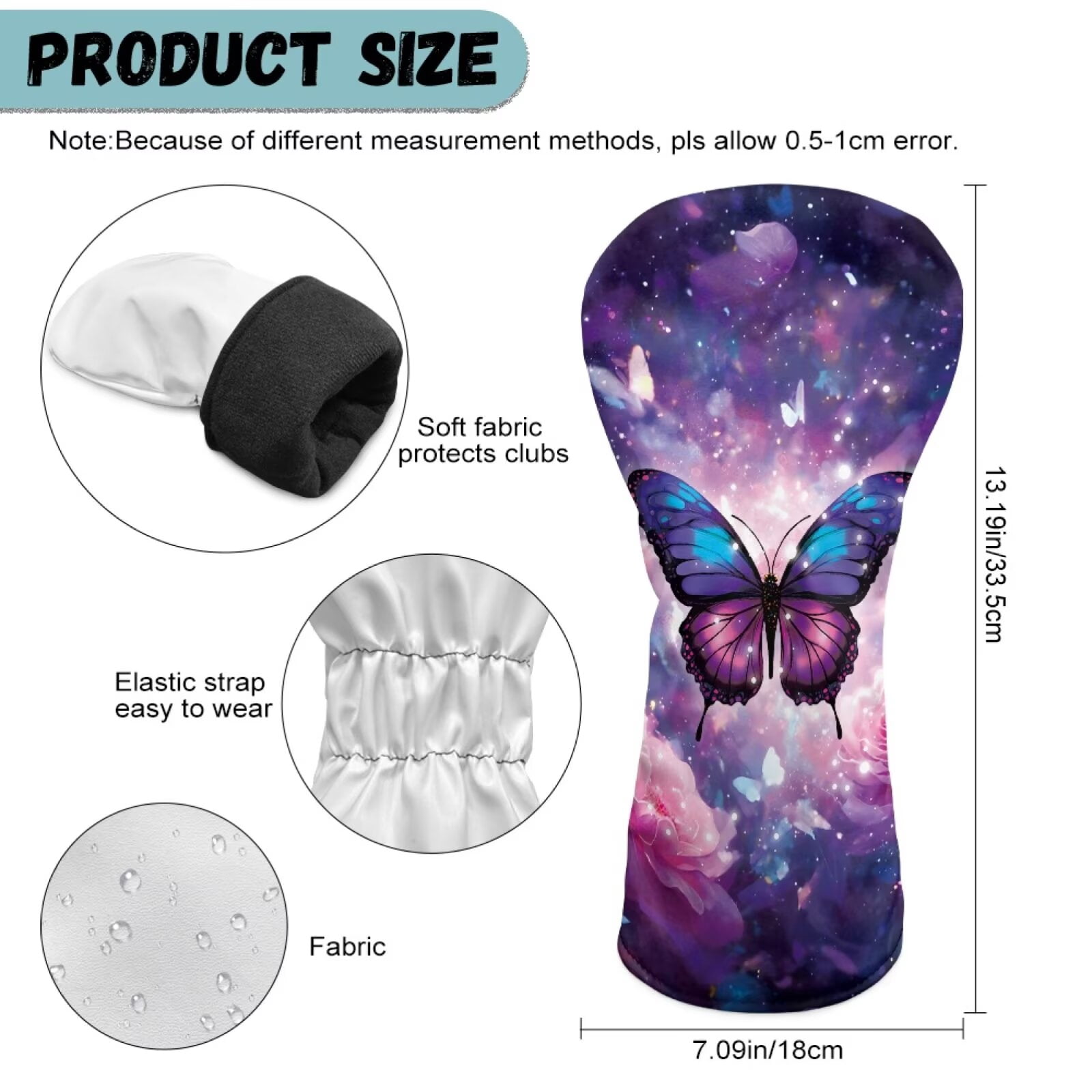Uorisanigo Golf Headcovers Set for Women Men, 3pcs Golfclub Head Covers - Floral Butterfly Golf Driver Headcover, Fairway Wood Cover, Hybrid Cover - Wrinkle-Resistant PU Leather