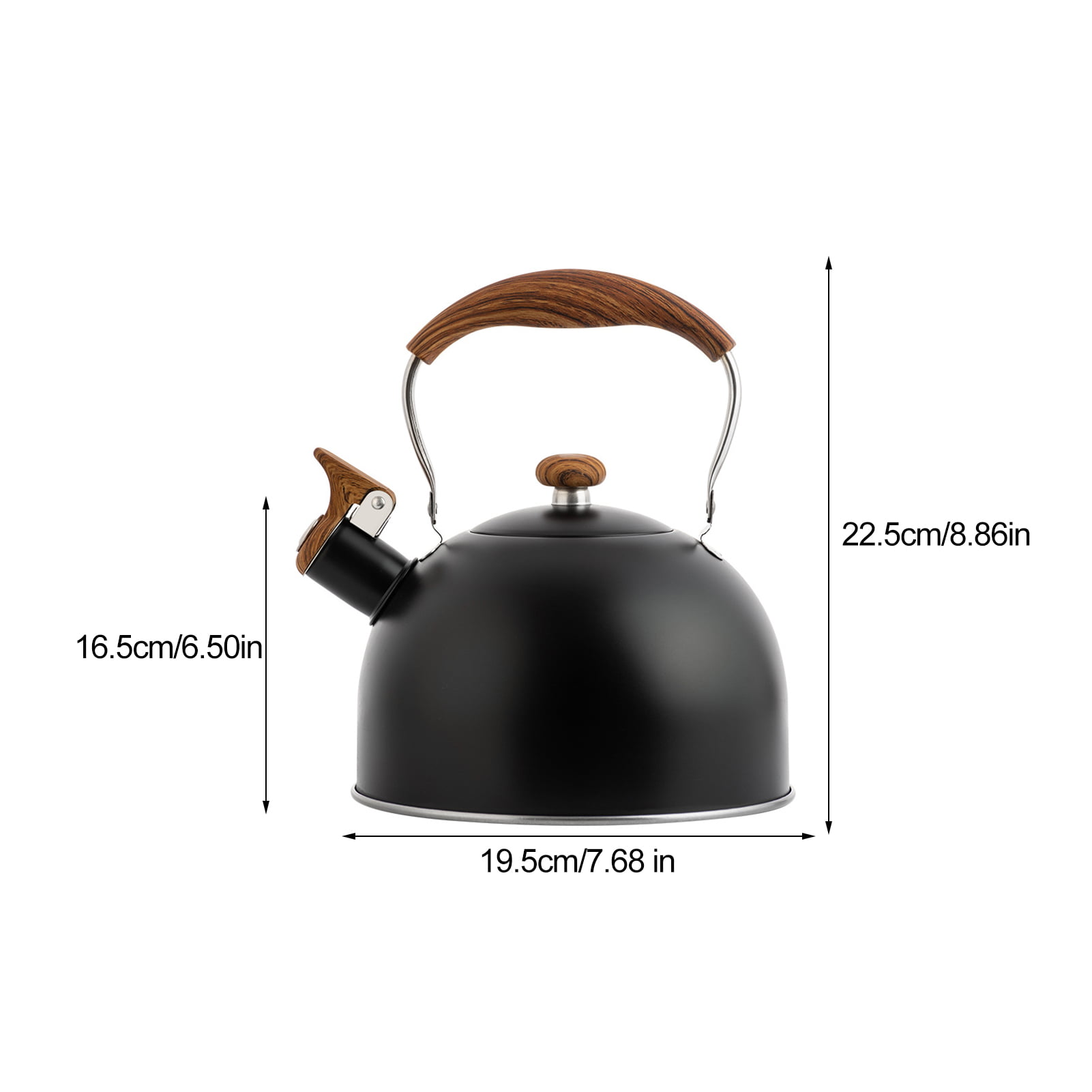Black Large Stainless Steel Stovetop Whistling Kettle 2.5L with Anti-Heat Ergonomic Handle for Gas Stove Induction Hob 