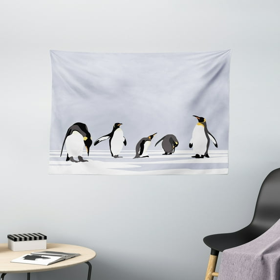 Animal Tapestry, Penguins on Polar Icy Land Winter Climate Arctic Cold Season Creatures Print, Wall Hanging for Bedroom Living Room Dorm Decor, 60W X 40L Inches, Lilac Grey White, by Ambesonne