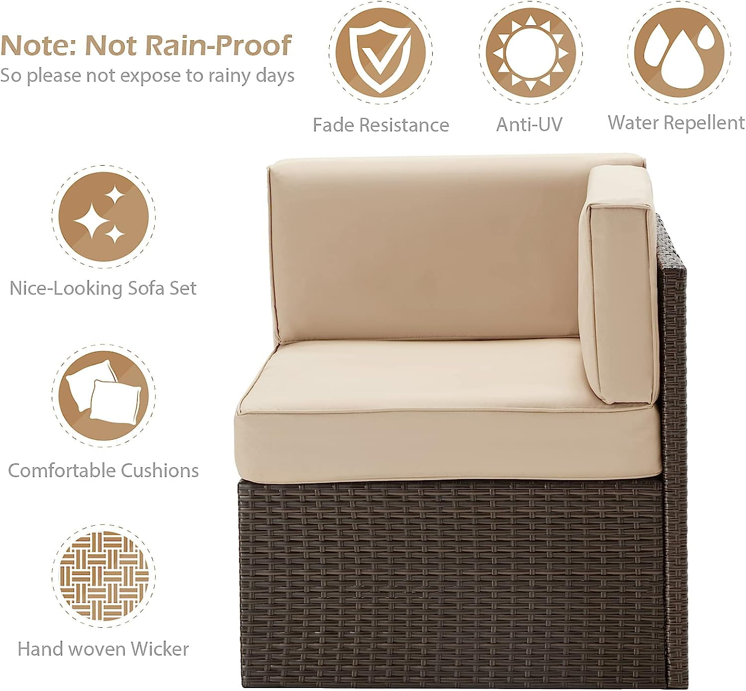 YODOLLA 7 Pc Patio Furniture Set in Beige Cushion& Black PE Rattan Outdoor Sectional Sofa Couch Patio Conversation Set with Table