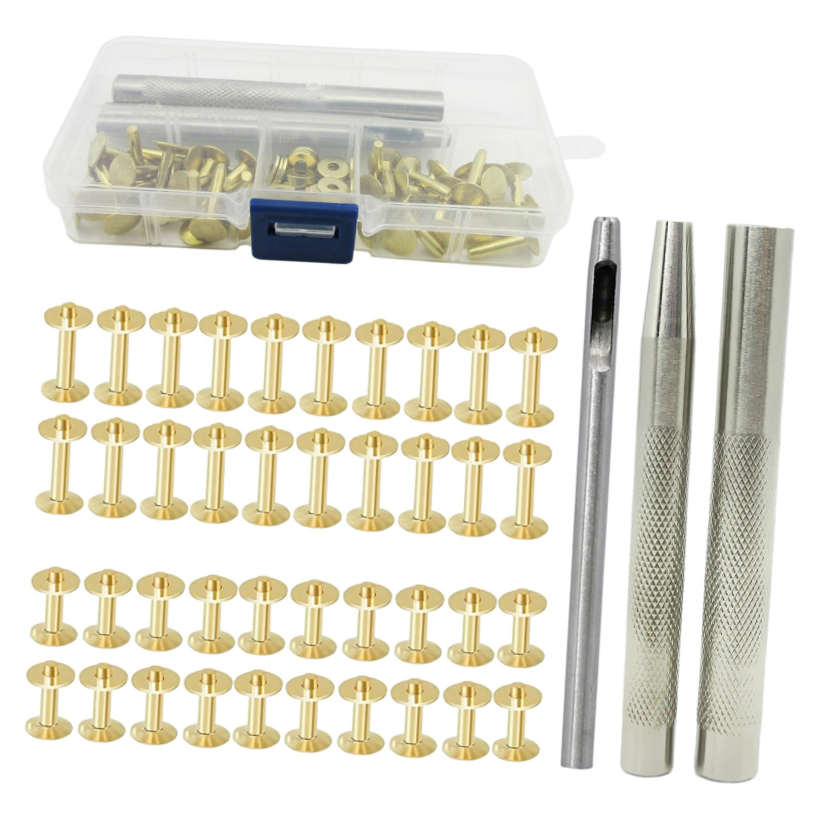 Leather Rivet Brass Rivets with Setting Tool Rivet Repairing Decorating Leather Crafting Tool Tubular for DIY Leather Craft Belt Making B