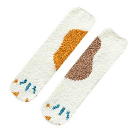 

CHAOMA Women Girls Winter Coral Velvet Slipper Home Socks Cartoon for Cat Paw Claw Pattern Contrast Color Fuzzy Fluffy Cozy Warm Floor Sleeping Hosiery