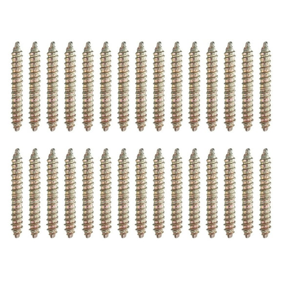 Uxcell 30 Pcs Double Ended Screws, M4 x 30 mm Carbon Steel Hanger Bolts, Self-Tapping Wood Dowel Screws for Wood Joint Furniture, Color Zinc