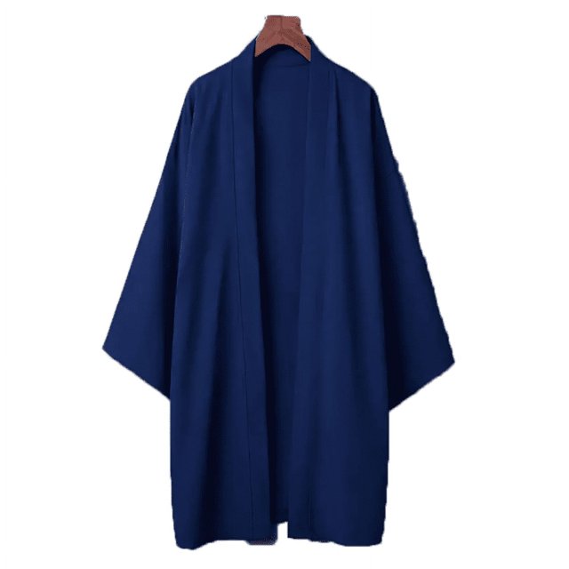 Men Black Samurai Robe Loose Asian Traditional Beach Kimono Sunscreen Coat