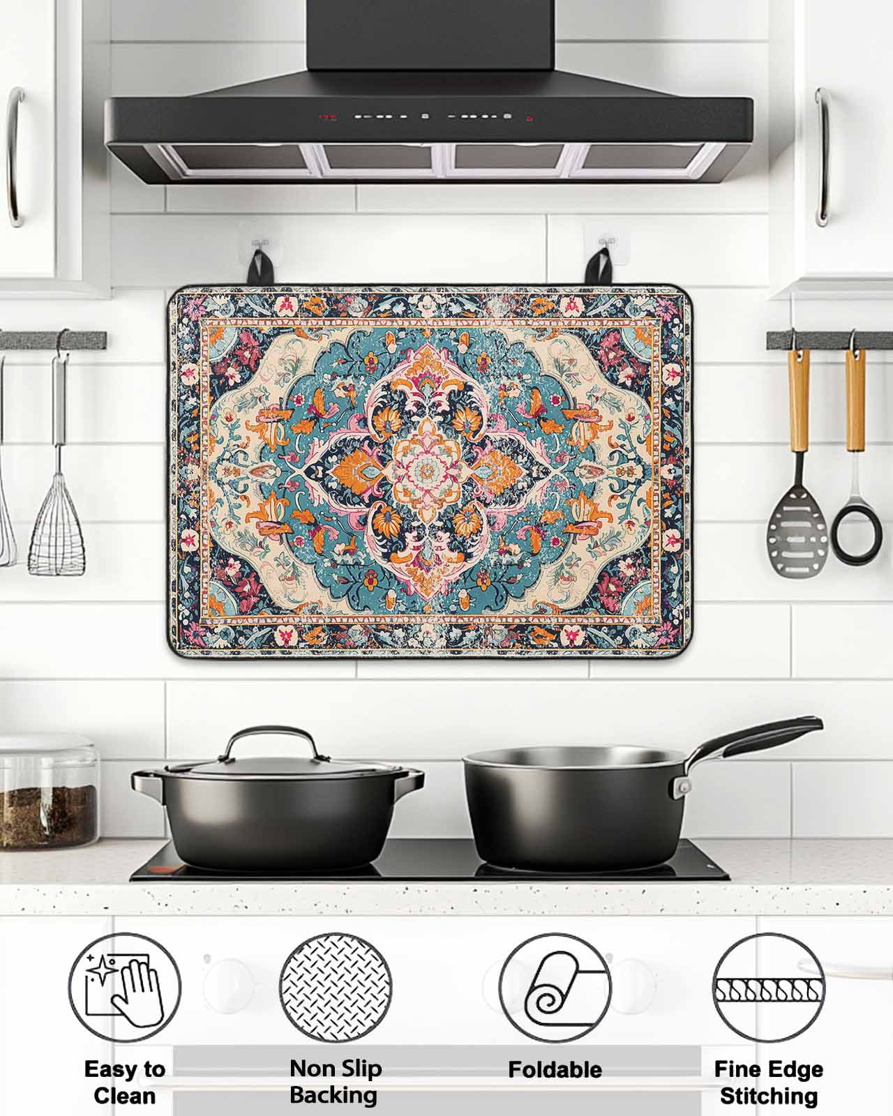 Stove Top Covers for Electric Stove, Boho Colorful Glass Stovetop Cover Protector, Ethnic Modern Geometric Abstract Art Induction Cooktop Protector Oven Mat for Kitchen Countertop 24"x21"