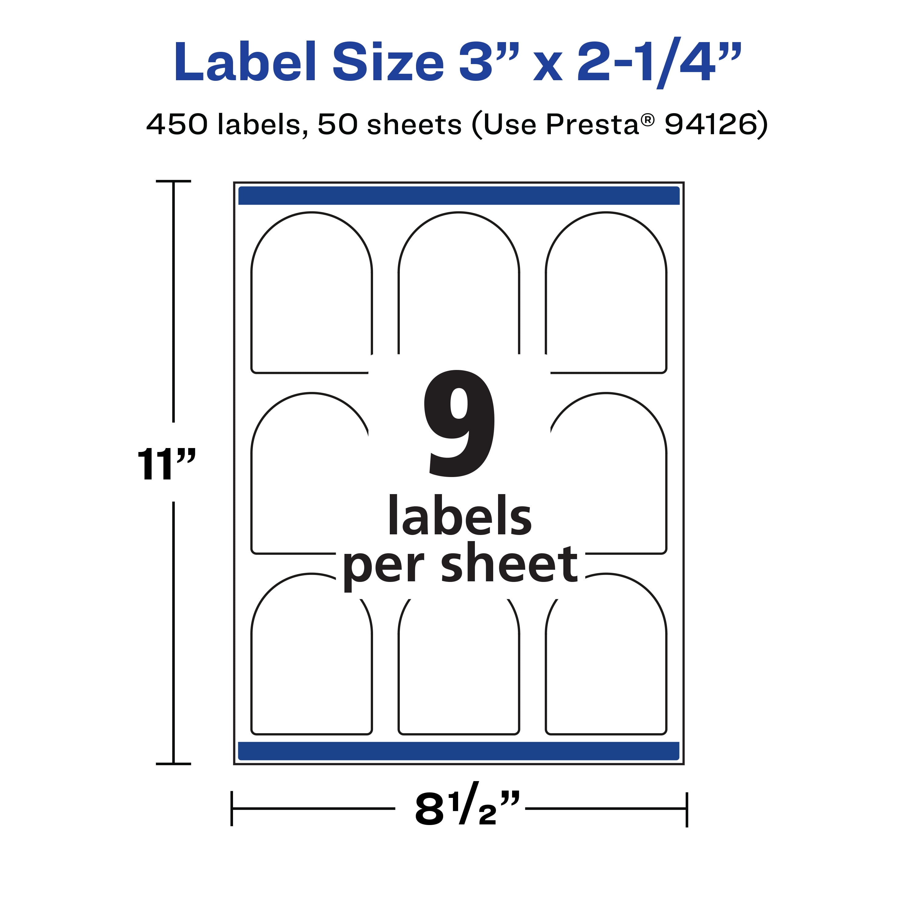 Avery Matte White Arched Labels, 3" x 2.25", 450 Total