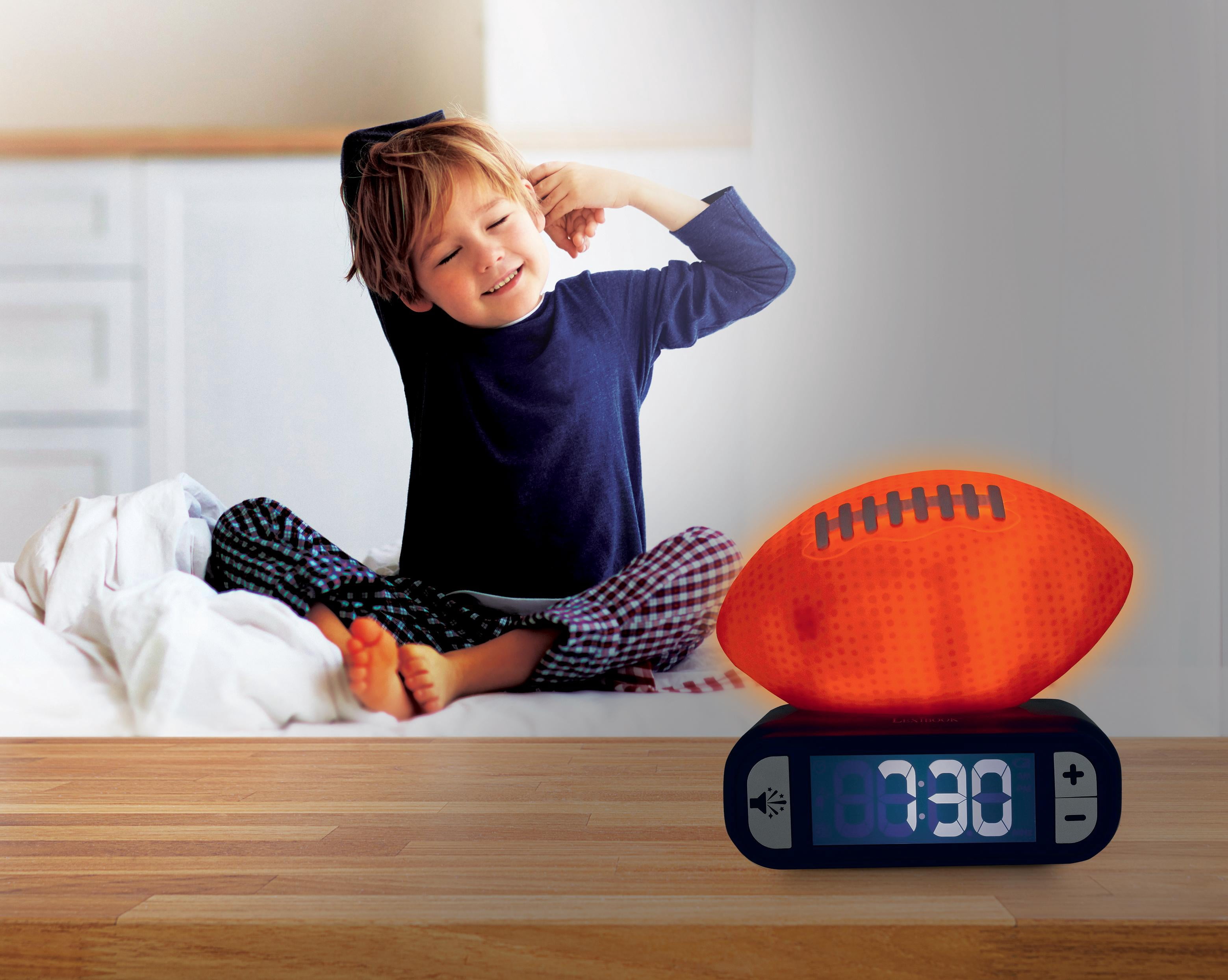 Lexibook, American Football - Night Light Alarm Clock, Sounds and Melodies, Backlit LCD Screen, Luminescent, Snooze, Orange/Blue