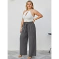 thumbnail image 3 of SHOWMALL Plus Size Women's Wide Leg Pants with Pockets Dark Gray 2X Lightweight Lounge Pants High Waisted Adjustable Tie Knot Loose Trousers, 3 of 9