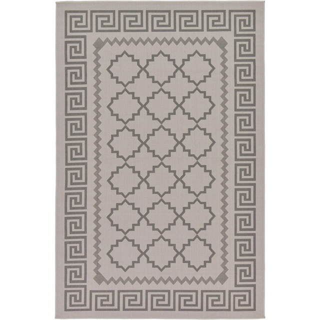 Unique Loom Trellis Collection Greek Key Border Geometric Transitional Indoor and Outdoor Flatweave Area Rug, 5' 3" x 8', Gray/Black