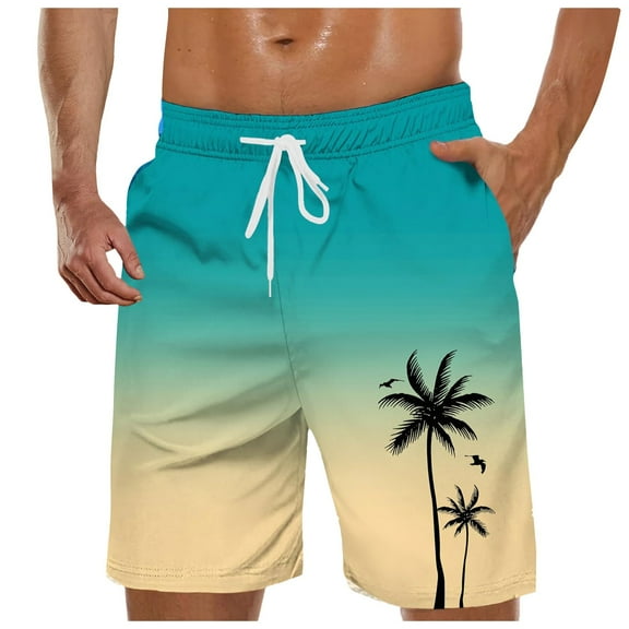 Swimming Trunks For Men's, Knee Length Long with Inner Swimming Shorts Drawstring Elastic Waist Beach Shorts With Printed Casual Soft