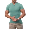 thumbnail image 4 of Afdoent Men's Shirts Male Summer Sports Fitness And Leisure Vertical Stripe Elastic Vertical Stripe V Neck Short Sleeve Shirt Vacation Summer Beach Shirts, 4 of 4