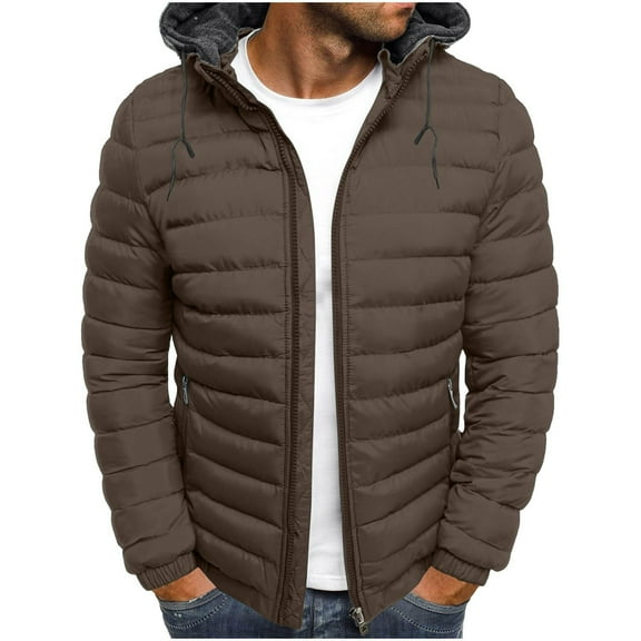 safuny Men's Winter ffer Hooded Jacket Fleece Warm Winter Lightweight Coat Full Zip Outerwear Cold Weather Jackets Brown XS