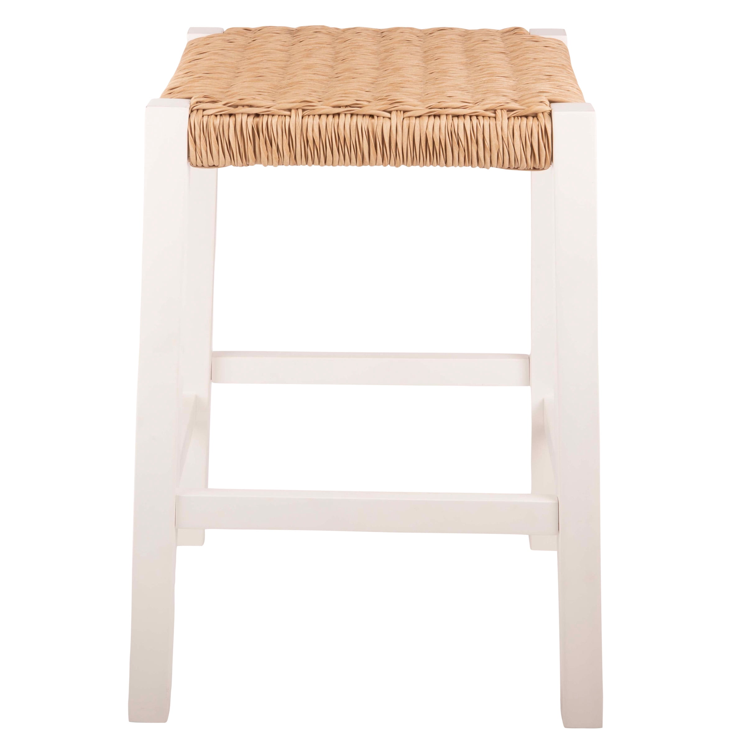 Alaterre Furniture Newport 24 in. Wood Bar Stool with Rush Seat, Counter Height Stool for Kitchen, Bar or Dining Room, White