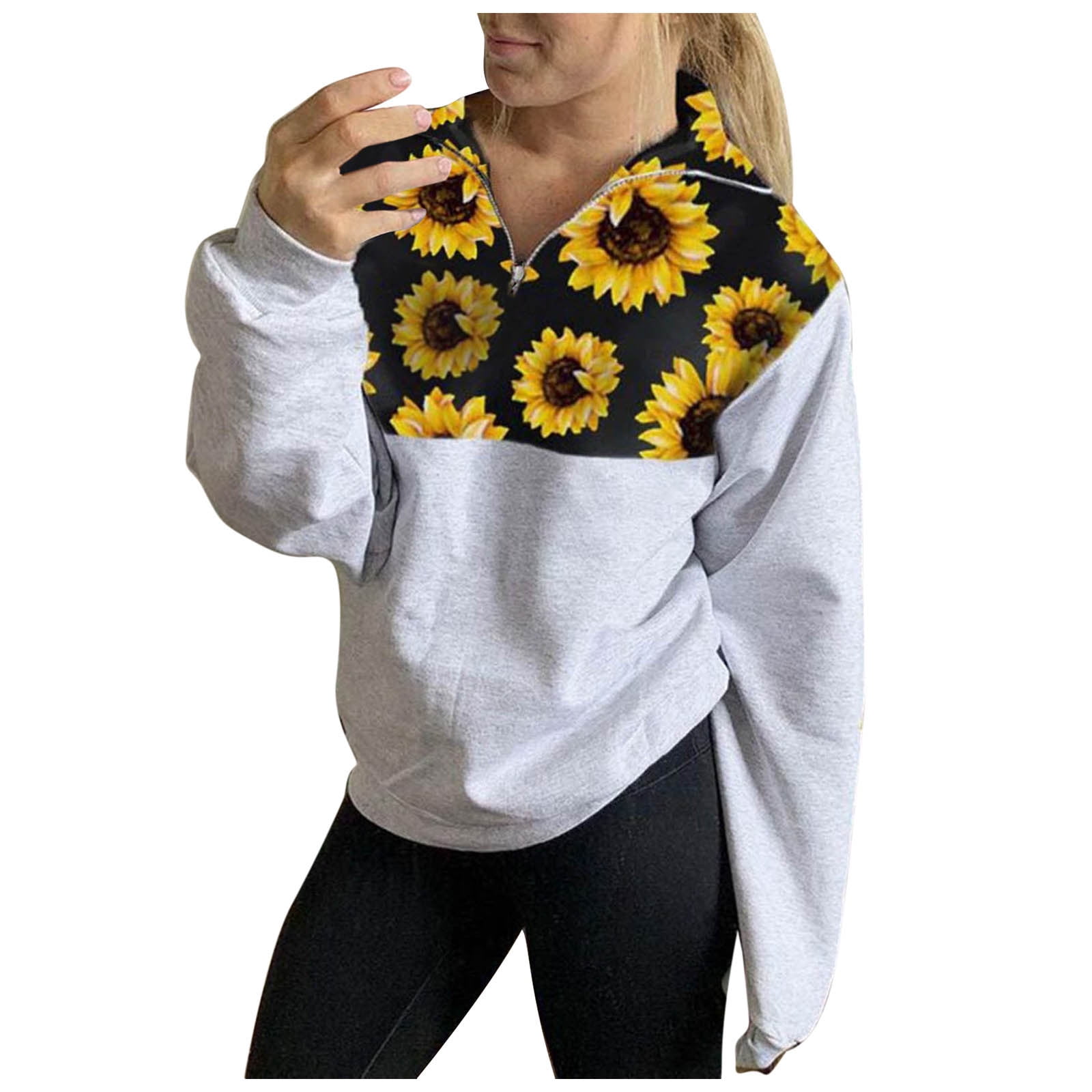 Fashion Floral Print Hooded Top,Womens Girls Casual Sunflower Long Sleeve Hoodies Sweatshirt Blouse 