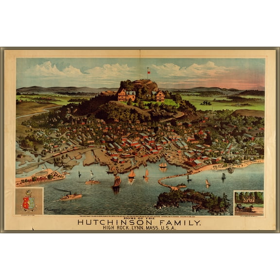 24"x36" Gallery Poster, birdseye view map of Lynn Massachusetts 1881