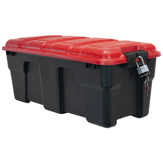 Hyper Tough 12 Gallon Snap Lid Stackable Plastic Storage Bin Container,  Black with Red Lid