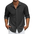 thumbnail image 1 of Yuyuzo Mens Shirts Long Sleeve Button down Open Front Lapel V Neck Blouse Solid Color Business Casual Fall Tops, 1 of 6