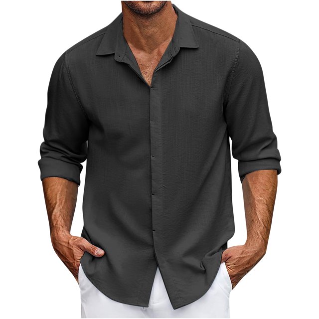 Yuyuzo Mens Shirts Long Sleeve Button down Open Front Lapel V Neck Blouse Solid Color Business Casual Fall Tops