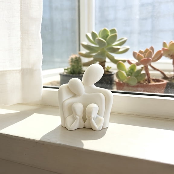 Hugtrea Family of 4 Sculpture Abstract 4 Persons Family Figurine Modern Minimalist Home Statue for Office Living Room Bookshelf Mantel TV Cabinets Table Decor