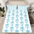 thumbnail image 2 of Homewish Cute Blue Ribbon Full Size Sheets for Child, Kawaii Cartoon Bow Bed Sheets, Fairy Tale Princess Sheet Sets, Ultra Soft Bedroom Decor, 4pcs, 2 of 7