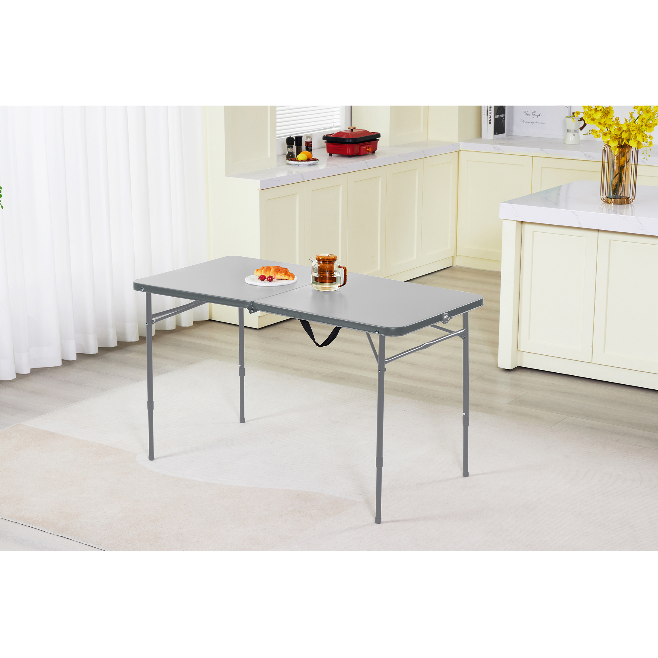 Mainstays Adjustable Height Centerfold Folding Table Gray photo 7