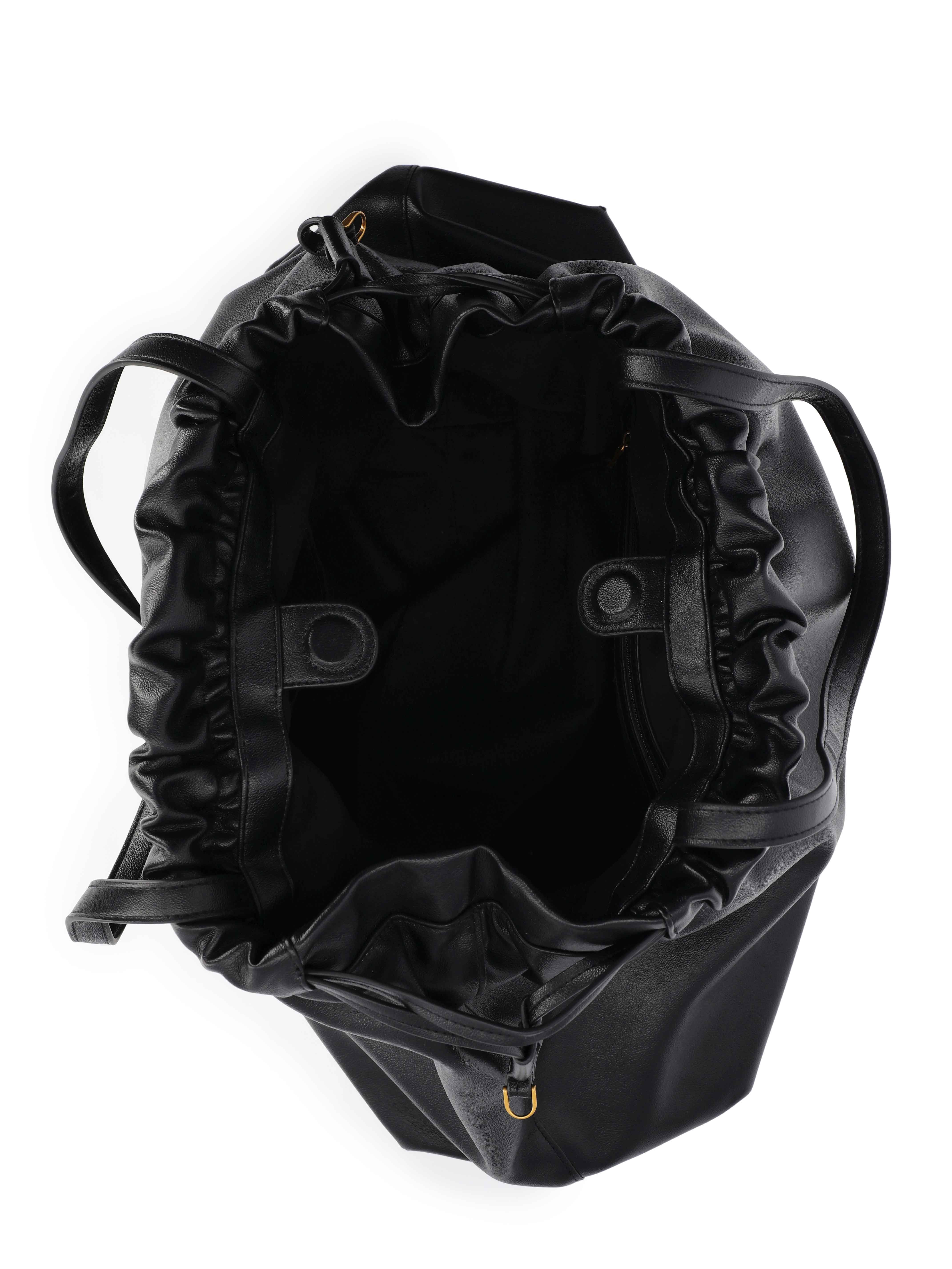 Scoop Women's Faux Leather Oversized Drawstring Pouch Tote, Black