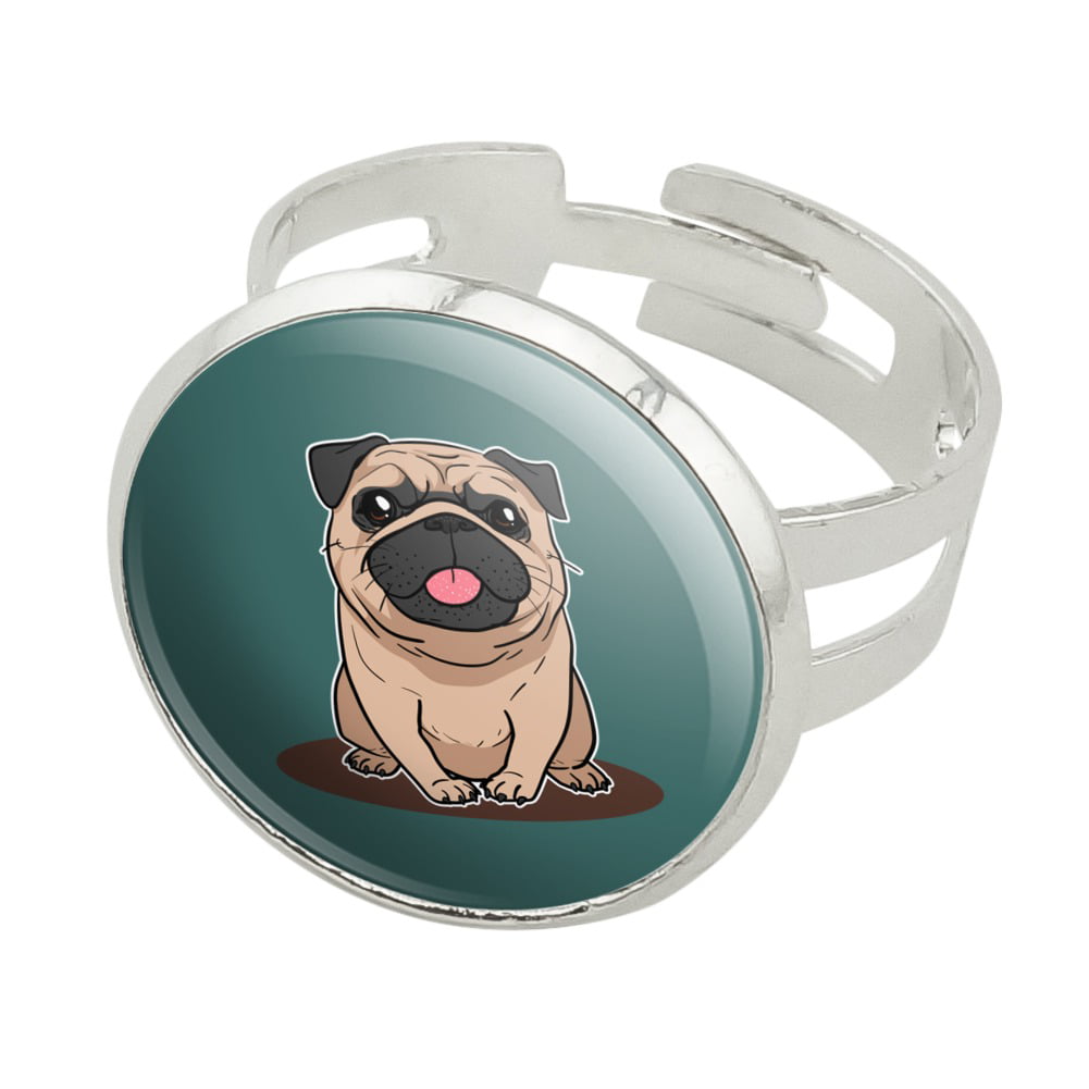 GRAPHICS & MORE Pug Sticking Out Tongue Silver Plated Bracelet with Antiqued Charm 