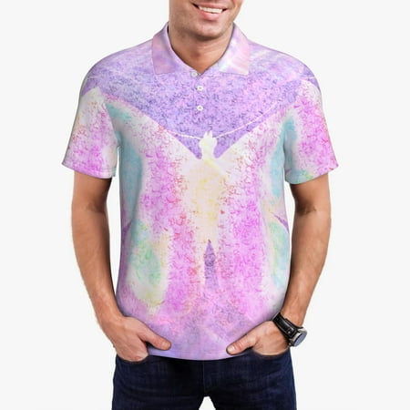 Uemuo Purple Sparkling Butterfly for Men’s Golf Shirt – Premium Pique Cotton Polo Soft & Breathable Casual Short Sleeve Shirt Comfortable Activewear for Sports & Leisure-Large