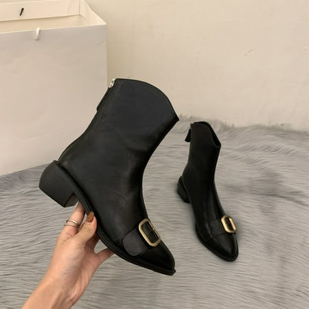 

Tawop Women S Summer Shoes Boot Thick Sole Zipper Vintage Vintage Soft Color Blocked Chunky Heel Boot Rubber Black 37(Us:6)