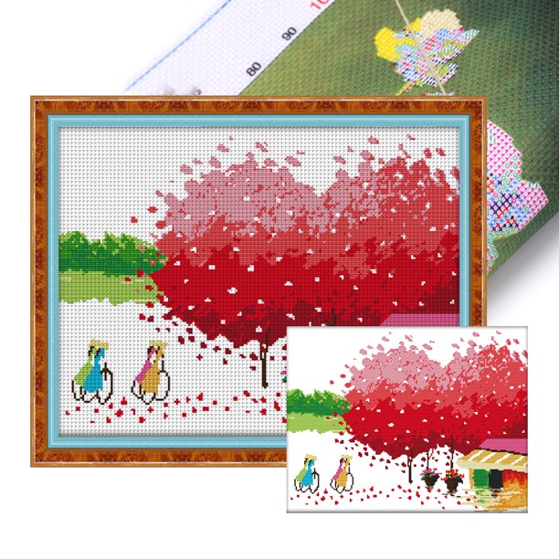 (F638) Hilo Algodón Ecológico Bordado No Manchú 14CT 2 Hebras Impresión 41*33cm Kit Serie Paisaje Punto Cruz Verano (borde Gancho)