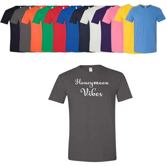 Honeymoon Vibes T-Shirt Wedding Gift Unisex Men's Women's Soft Cotton Tee Assorted Colors and Sizes Charcoal