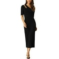 thumbnail image 2 of INSPIRE CHIC Women's Bodycon Dresses One Shoulder Casual Slim Fit Knit Solid Print S Black, 2 of 6