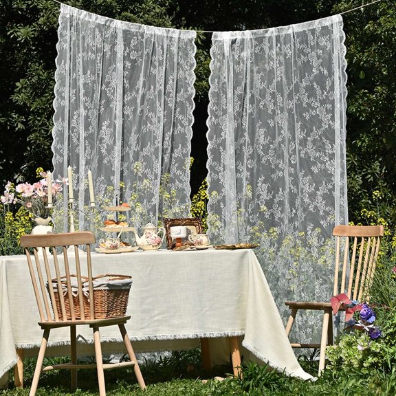 100cm x 150cm French Lace Window Curtain, Semi-Sheer Lace Panel With Rod Pocket, Elegant Living Room Bedroom Window Treatment