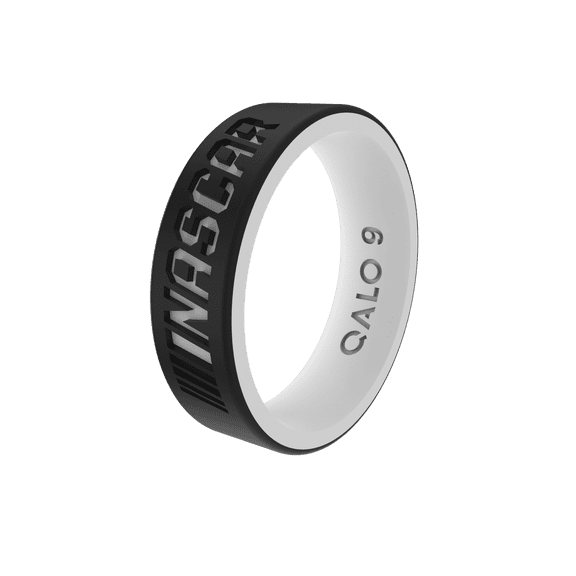 QALO Women's Black/White Nascar Strata Ring – Durable Wedding Bands with Flexible Comfortable Fit – Skin-Friendly and Lightweight Design – Size 08