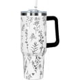 thumbnail image 2 of 40oz Tumbler with Handle and Straw Lid | Vacuum Insulated Leak Proof Tumbler | Stainless Steel Travel Mug Water Bottle Cup Keeps Cold & Hot | Flowers, 2 of 6