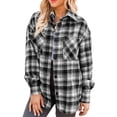 thumbnail image 3 of Txlixc Blusa de mujer, chaqueta de camisa de botón de manga larga con solapa a cuadros, traje de otoño de mujer Txlixc moda, 3 of 7
