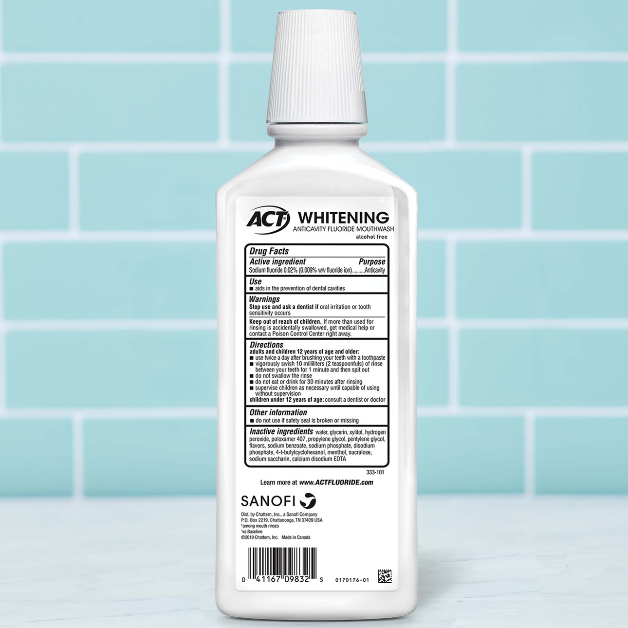 ACT Whitening + Anticavity Fluoride Mouthwash, Gentle Mint, Alcohol Free and Dye Free, 16.9 fl. oz. - image 4 of 9