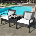 thumbnail image 2 of 3 Piece Patio Conversation Set, Outdoor Rattan Sofa Set with White Seat Cushions & Coffee Table, Patio Wicker Furniture Set for Garden Balcony Backyard Poolside (Black), 2 of 8