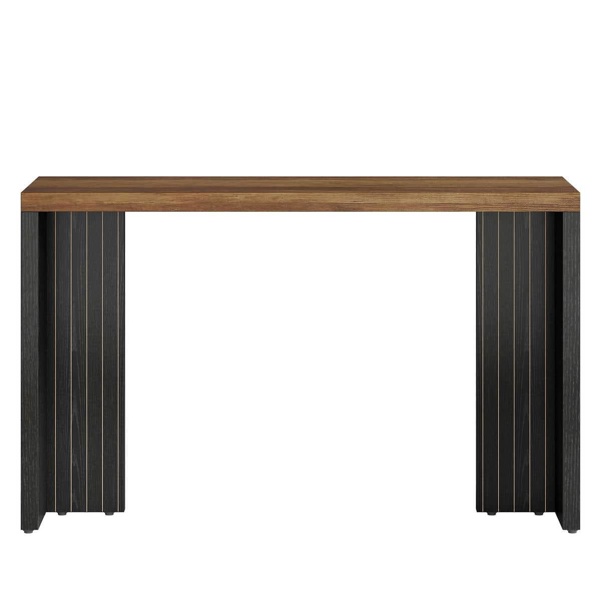 Yardi Yarda Modern Bar Table with Wood Top & Dark Slatted Legs, Functional Bar Table with Durable Engineered Wood for Indoor, Brown