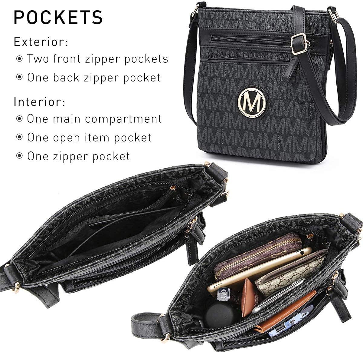 M MARCO Crossbody Purses for Women Multi Pockets Large Crossbody Bags Signature Crossover Shoulder Hobo Bags Monogram