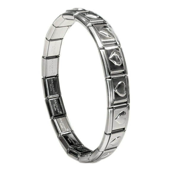 Raised Heart, 9mm Type Italian Modular Charm Bracelet for Women or Men - Stainless Steel - 18 Std. Link Size - SB-003