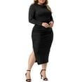 thumbnail image 4 of Agnes Orinda Women's Plus Size Long Sleeve Crew Neck Side Slit Ruched Bodycon Dresses, 4 of 5
