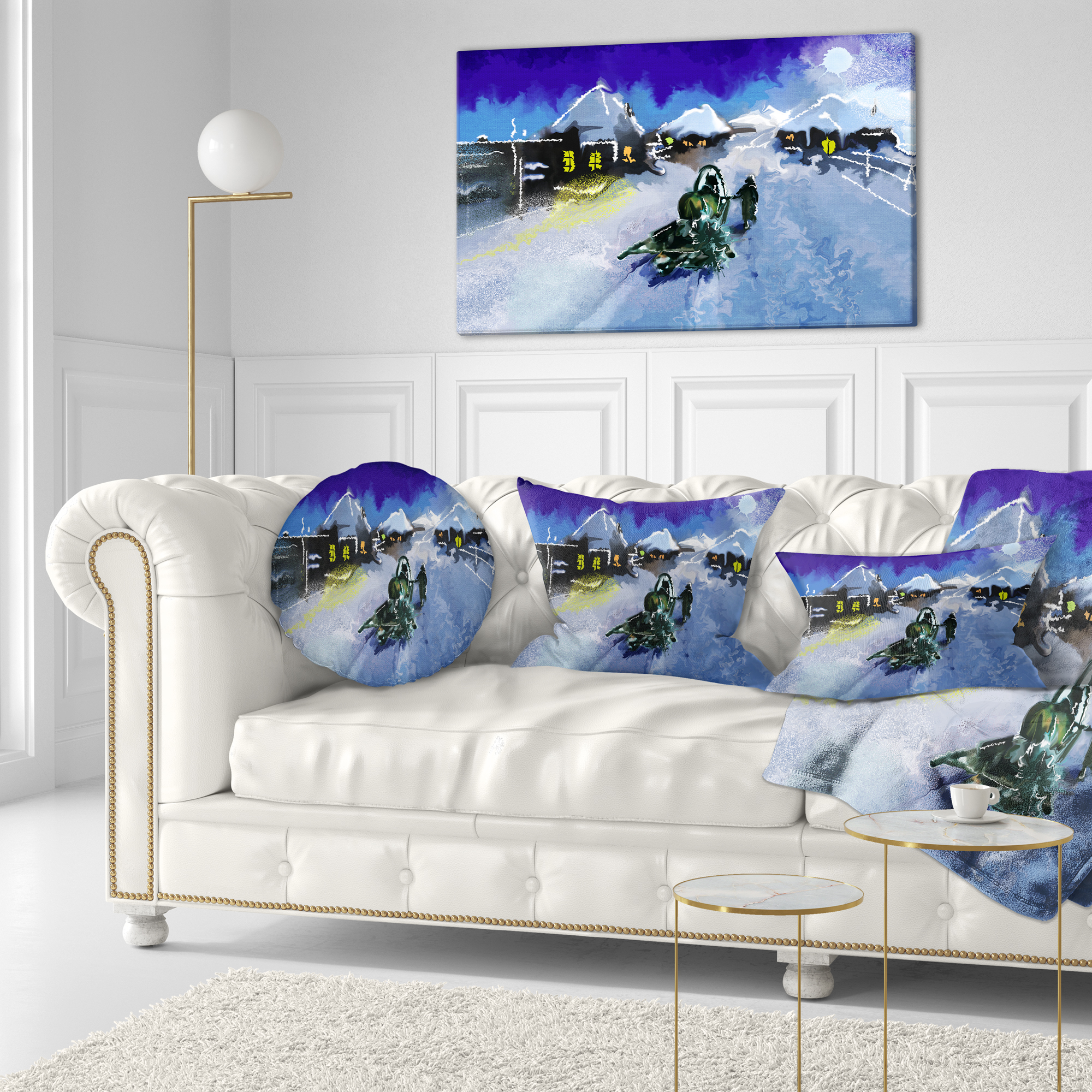 Designart Winter Road and Night Sky - Landscape Printed Throw Pillow - 12x20