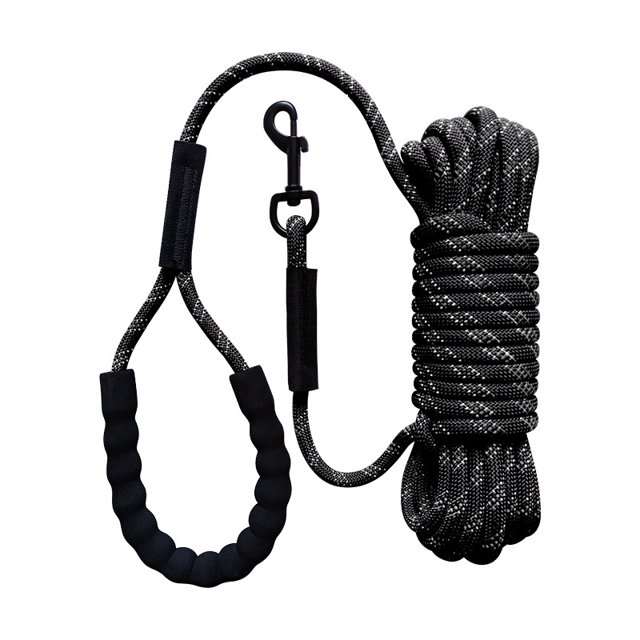 Correa para perros de 10 m, correa para perros de cuerda larga con asa acolchada para perros pequeños y grandes, color negro TUNC Sencillez