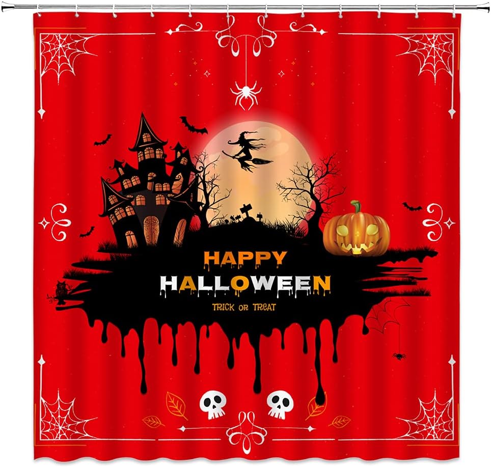 JOOCAR Happy Halloween Shower Curtain Horror Castle Dead Tree Pumpkin
