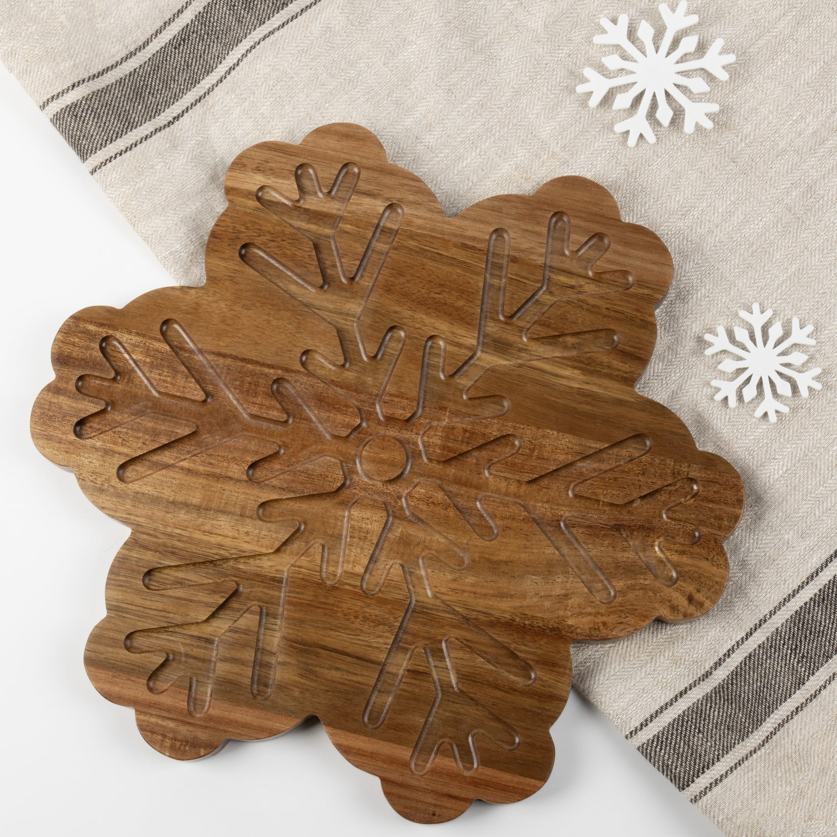Holiday Time Acacia Wood Snowflake Board, Natural Wood Color, 12 W x 11.18 D x 0.59 H in