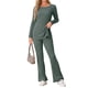 thumbnail image 2 of Conjunto de lounge de punto acanalado para mujeres INSPIRE CHIC, con mangas largas y pantalones, juego de pijama de dos piezas a juego, XL verde ejército, 2 of 6