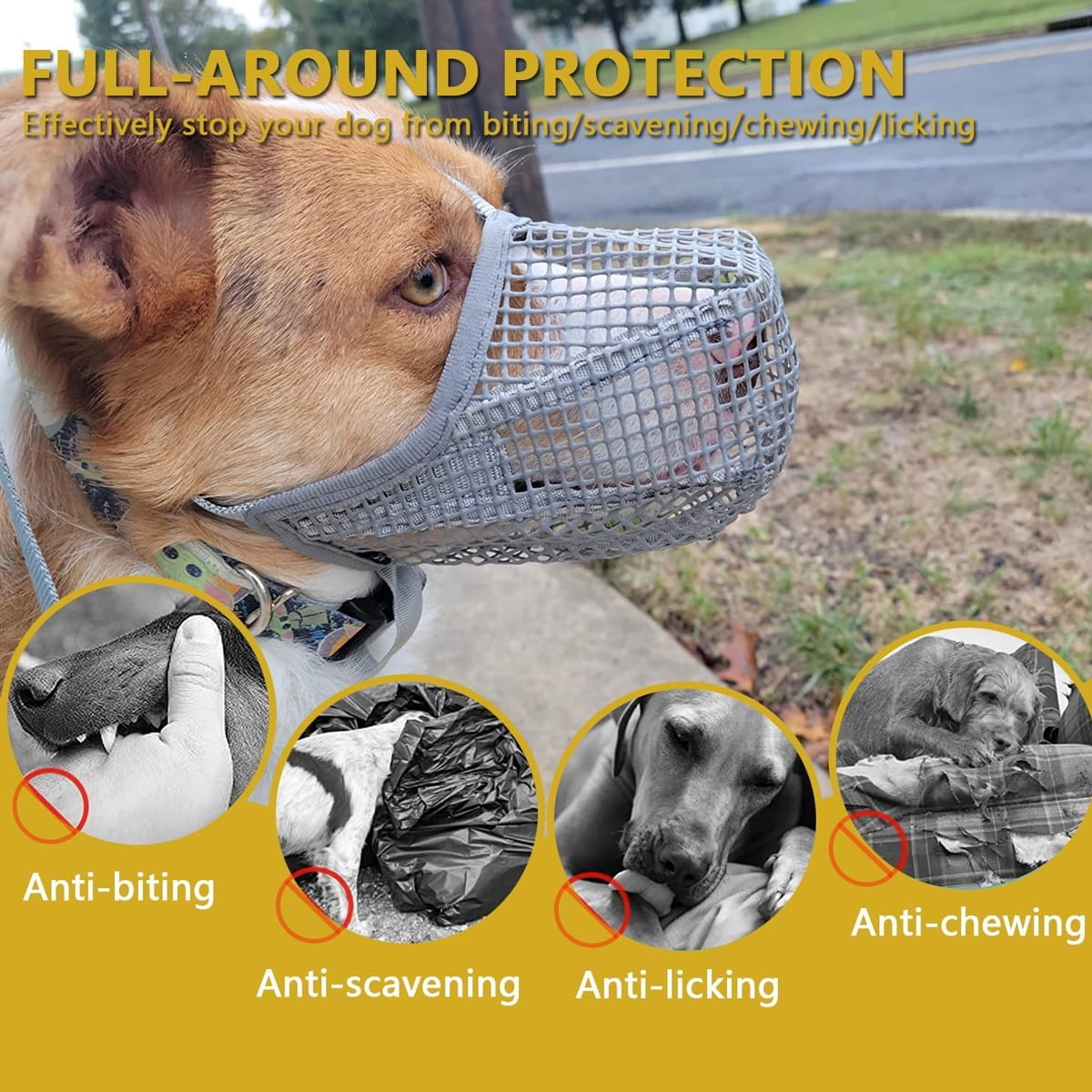 Dog Muzzle, Soft Mesh Covered Muzzles for Small Medium Large Dogs