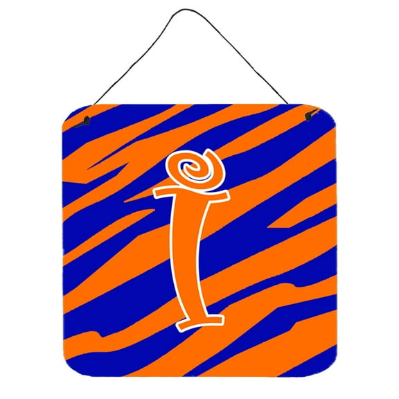 Letter I Initial Tiger Stripe Blue and Orange Wall or Door Hanging Prints