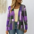 thumbnail image 2 of Womens Casual Cardigans Plaid Printed Color Block Trendy Lightweight Open Front Outwear Long Sleeve Blouses (2XL, Purple), 2 of 6